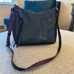 Coach Dark Green and Burgundy Leather Shoulder Bag